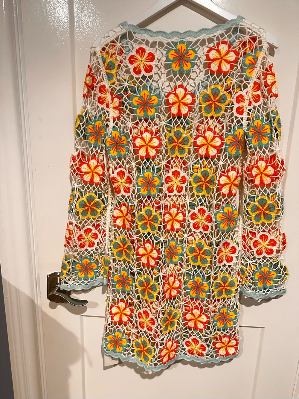 Fairy Season Floral Crochet Mesh Swim Cover-Up Tunic | Boho Beach Dress | Size L - Picture 4 of 7